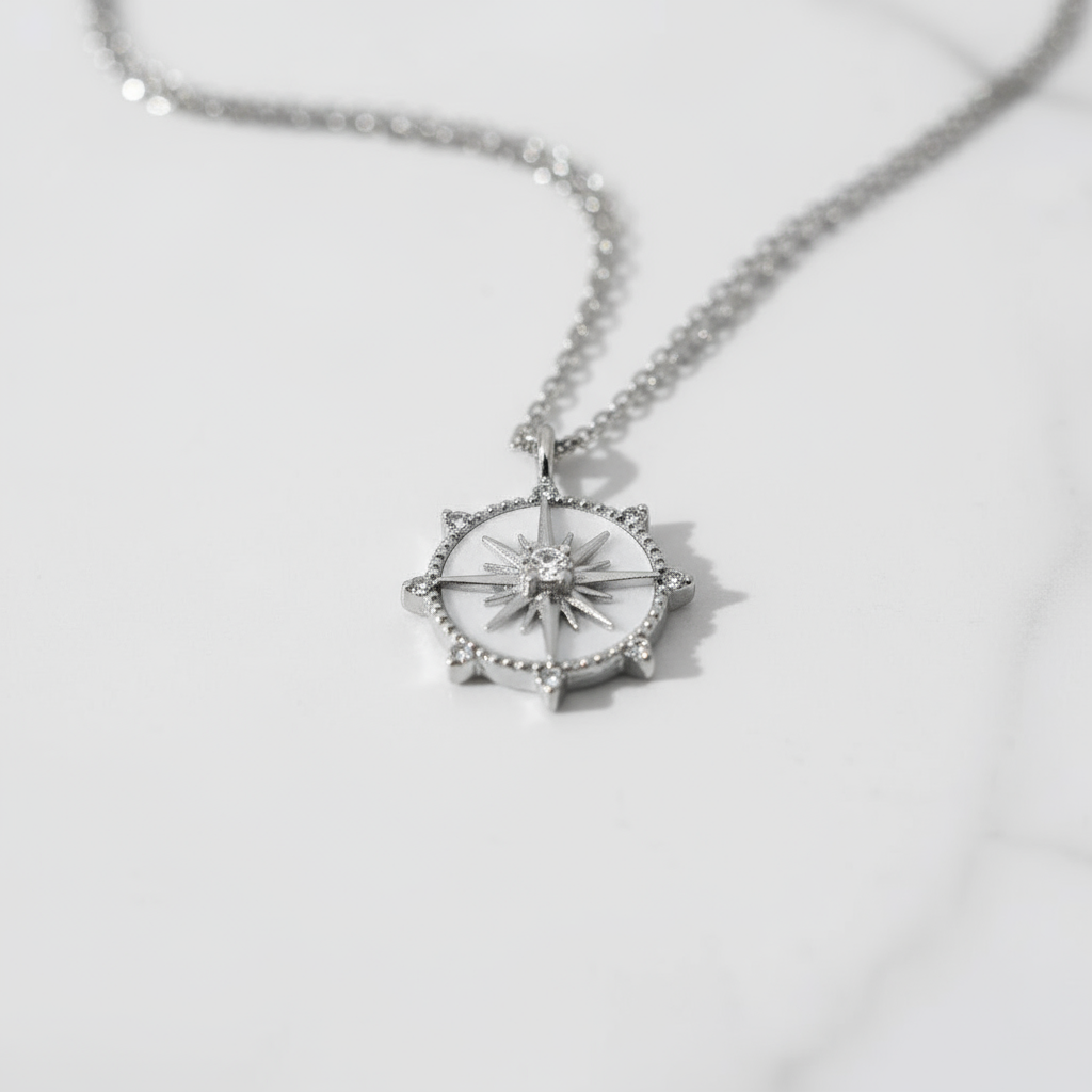Silver Island Halo Pendant House of Hide Australia celestial inspired jewellery with zircon stones