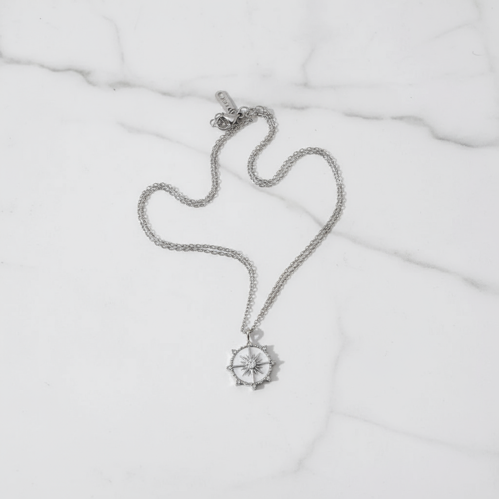 Island Halo Pendant Perth Australia House of Hide silver octagonal star pendant with zircon halo