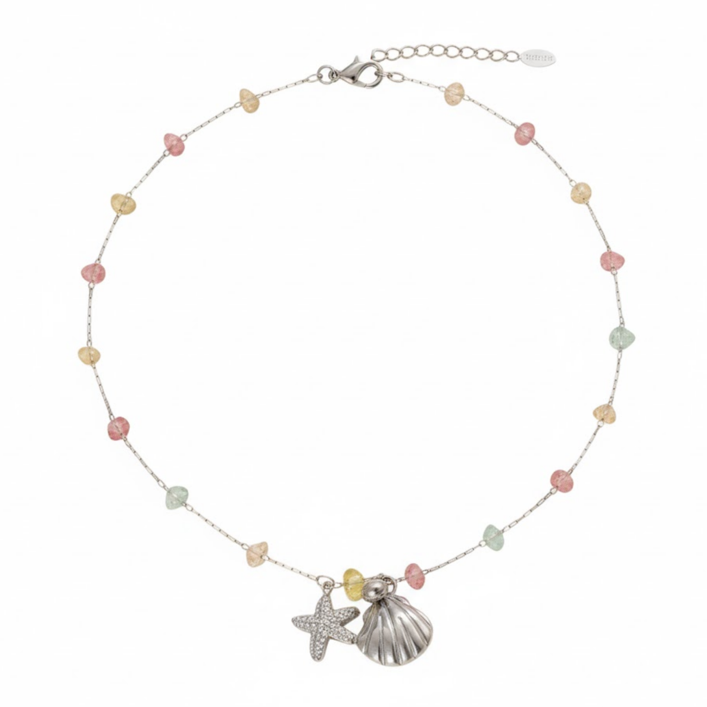 Silver Ocean Dreams Necklace Perth Australia Houseofhide featuring starfish and seashell charms with pastel gemstone beads.
