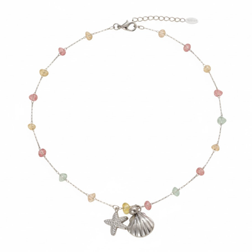 Silver Ocean Dreams Necklace Perth Australia Houseofhide featuring starfish and seashell charms with pastel gemstone beads.