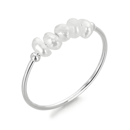 Silver Pearl Tide Ring Perth Australia House of Hide stainless steel ring with lustrous freshwater pearl centerpiece