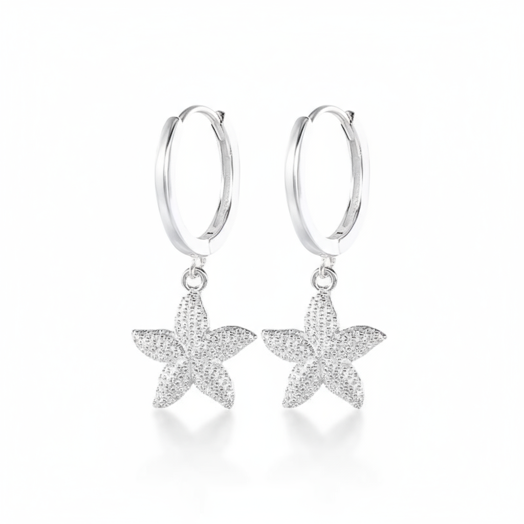 Silver Reef Starfish Hoops Perth Australia House of Hide 925 silver earrings with zircon-encrusted starfish charms