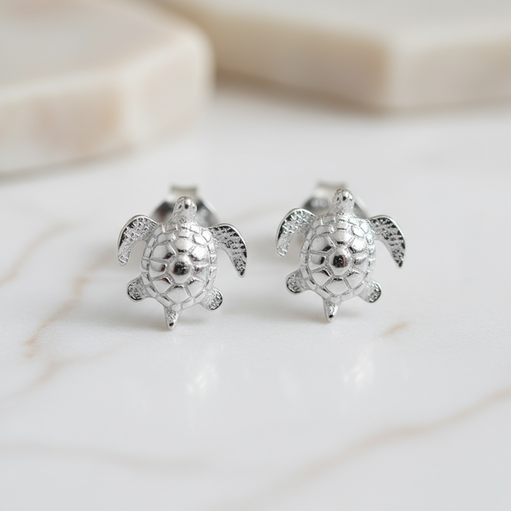 Silver Reef Turtle Studs Perth Australia delicate sea life silver earrings