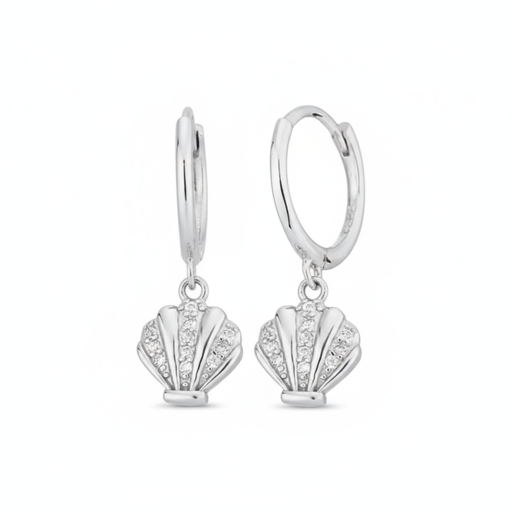 Silver Seashell Whisper Hoops Perth Australia House of Hide silver shell charm earrings with zircon details