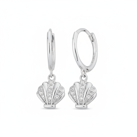 Silver Seashell Whisper Hoops Perth Australia House of Hide silver shell charm earrings with zircon details