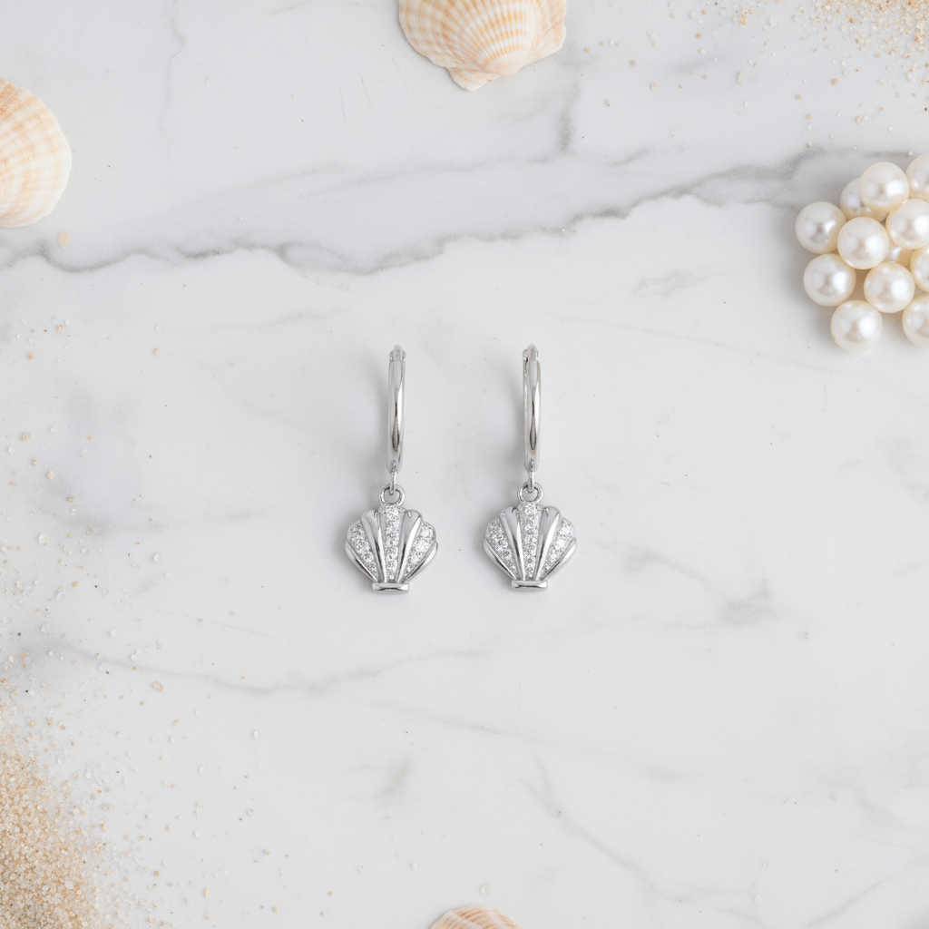 House of Hide Perth Australia Silver Seashell Whisper Hoops polished seashell earrings