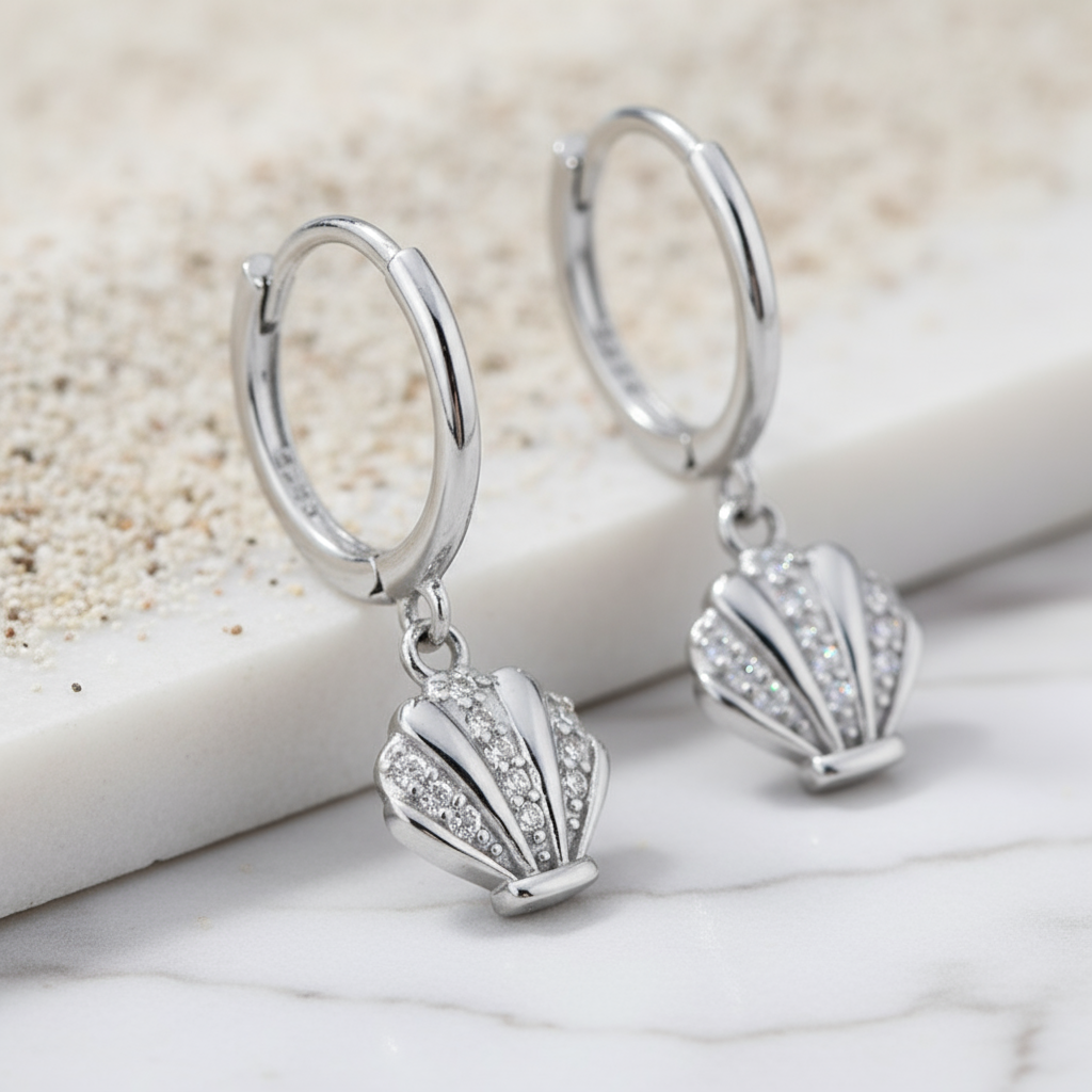 Silver Seashell Whisper Hoops Perth Australia House of Hide elegant ocean-inspired earrings
