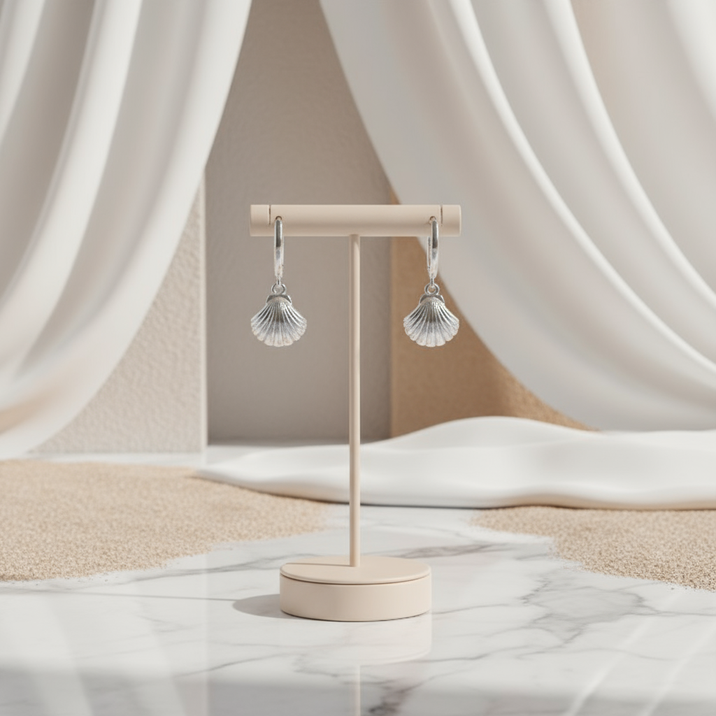 House of Hide Silver Shell Haven Hoops Perth Australia elegant ocean-inspired silver shell earrings