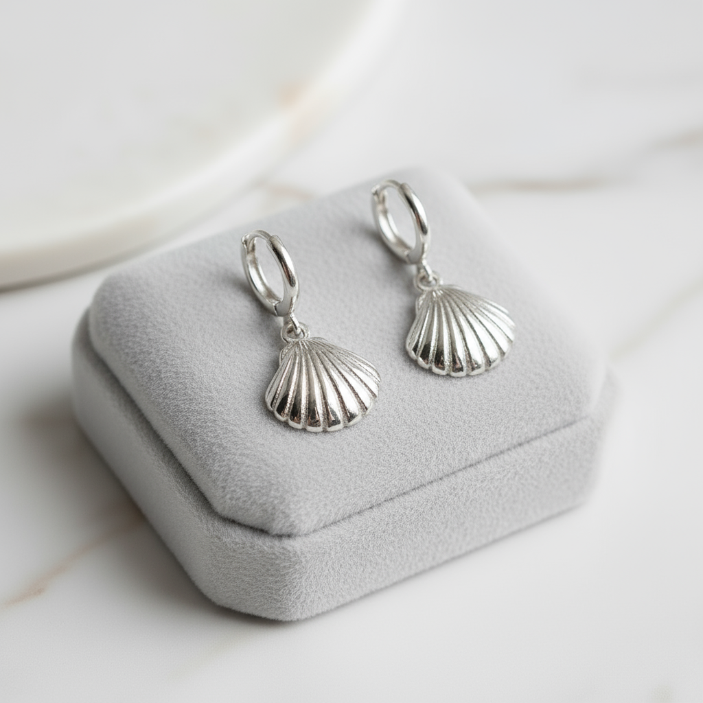 House of Hide Perth Australia Silver Shell Haven Hoops lightweight 925 silver shell charm earrings