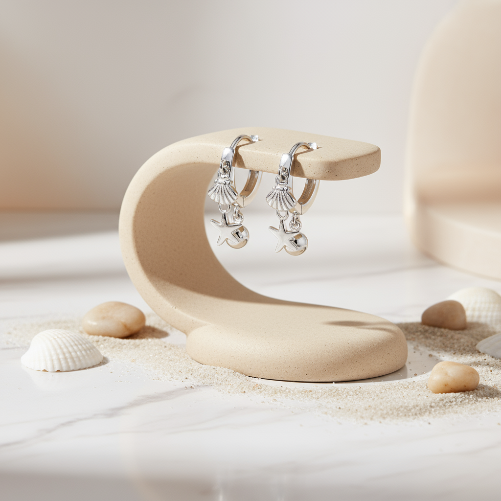 Silver Seashell and Star Hoop Earrings Perth Australia House of Hide beach-inspired silver jewellery design