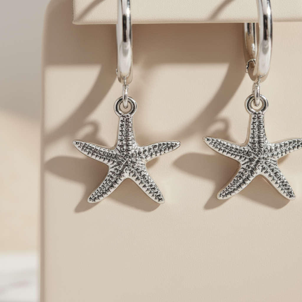 House of Hide Silver Shoreline Starfish Hoops Perth Australia delicate sea life charm earrings