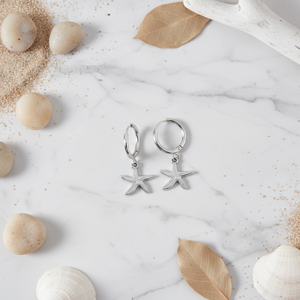 Silver Shoreline Starfish Hoops Perth Australia House of Hide lightweight silver starfish jewellery