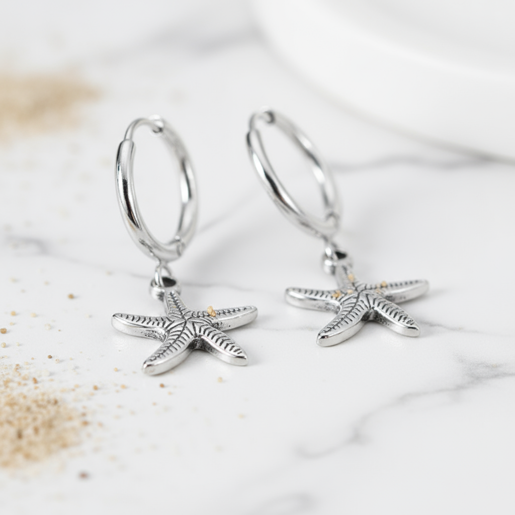 House of Hide Perth Australia Silver Shoreline Starfish Hoops coastal-inspired silver earrings