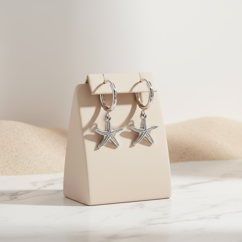 Silver Shoreline Starfish Hoops Perth Australia House of Hide elegant marine charm earrings for summer wear
