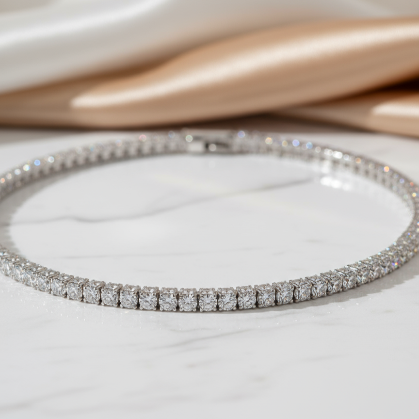 Elegant sterling silver necklace with zircon gems – luxury coastal jewellery by House of Hide Australia