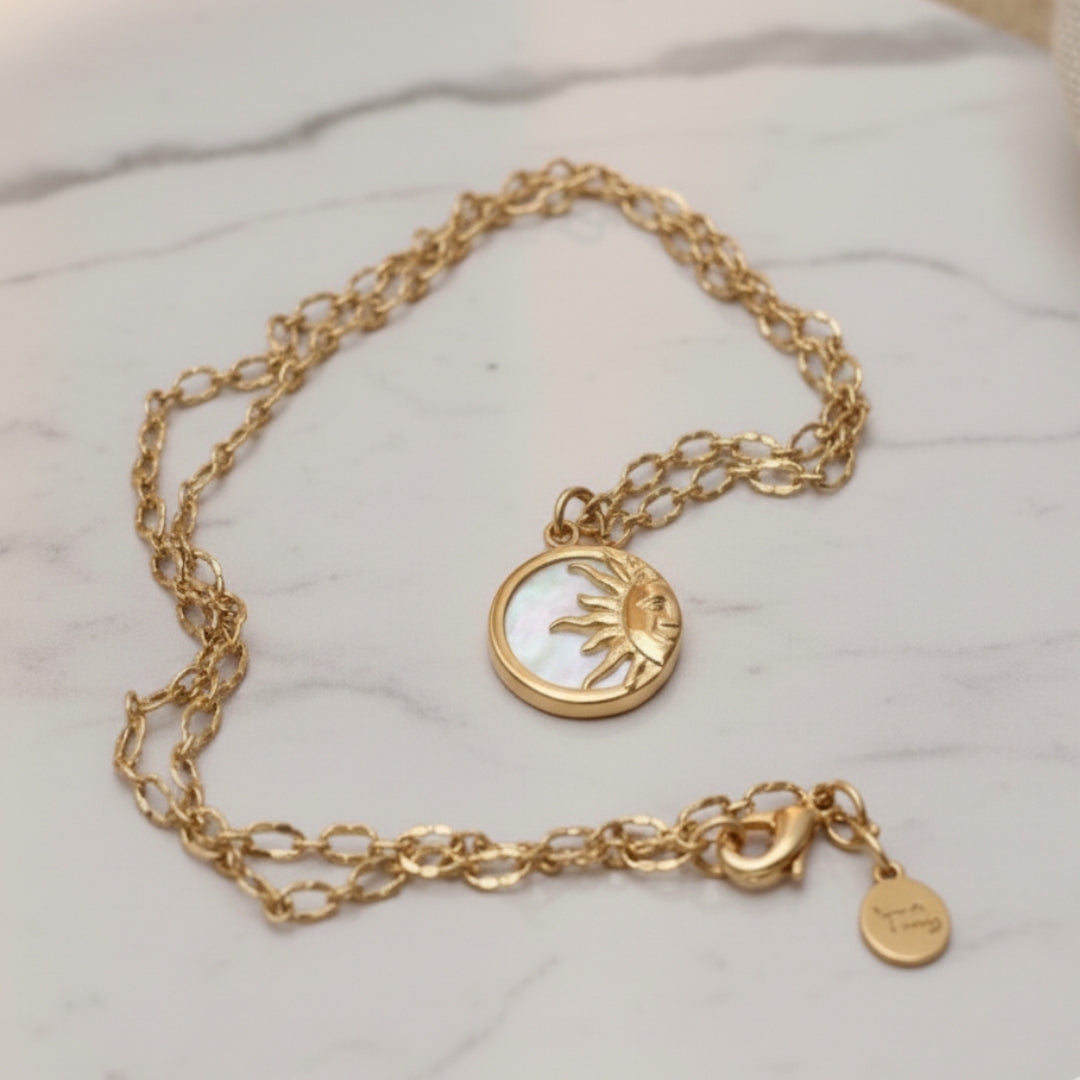 Luxury gold sun pendant necklace Perth Australia House of Hide minimalist product photo