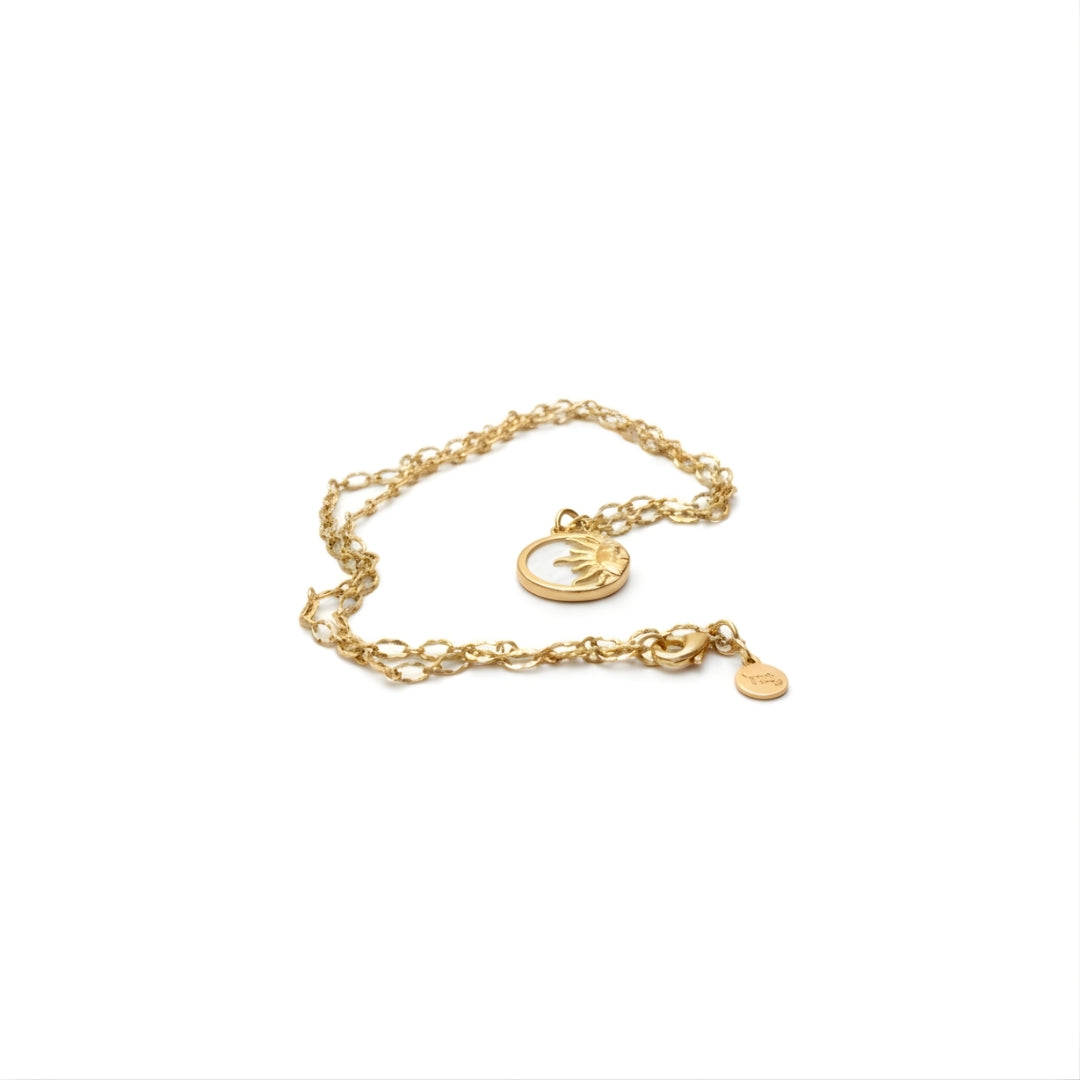 Sol Pendant Necklace Perth Australia House of Hide gold necklace with sun engraving on white background