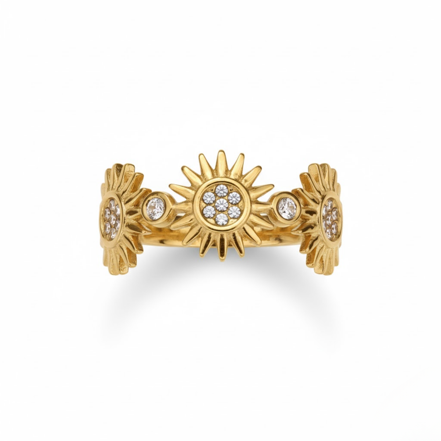 Stylish Solara Shine Ring Perth Australia House of Hide sun-inspired gold ring with sparkling zirconia centerpiece