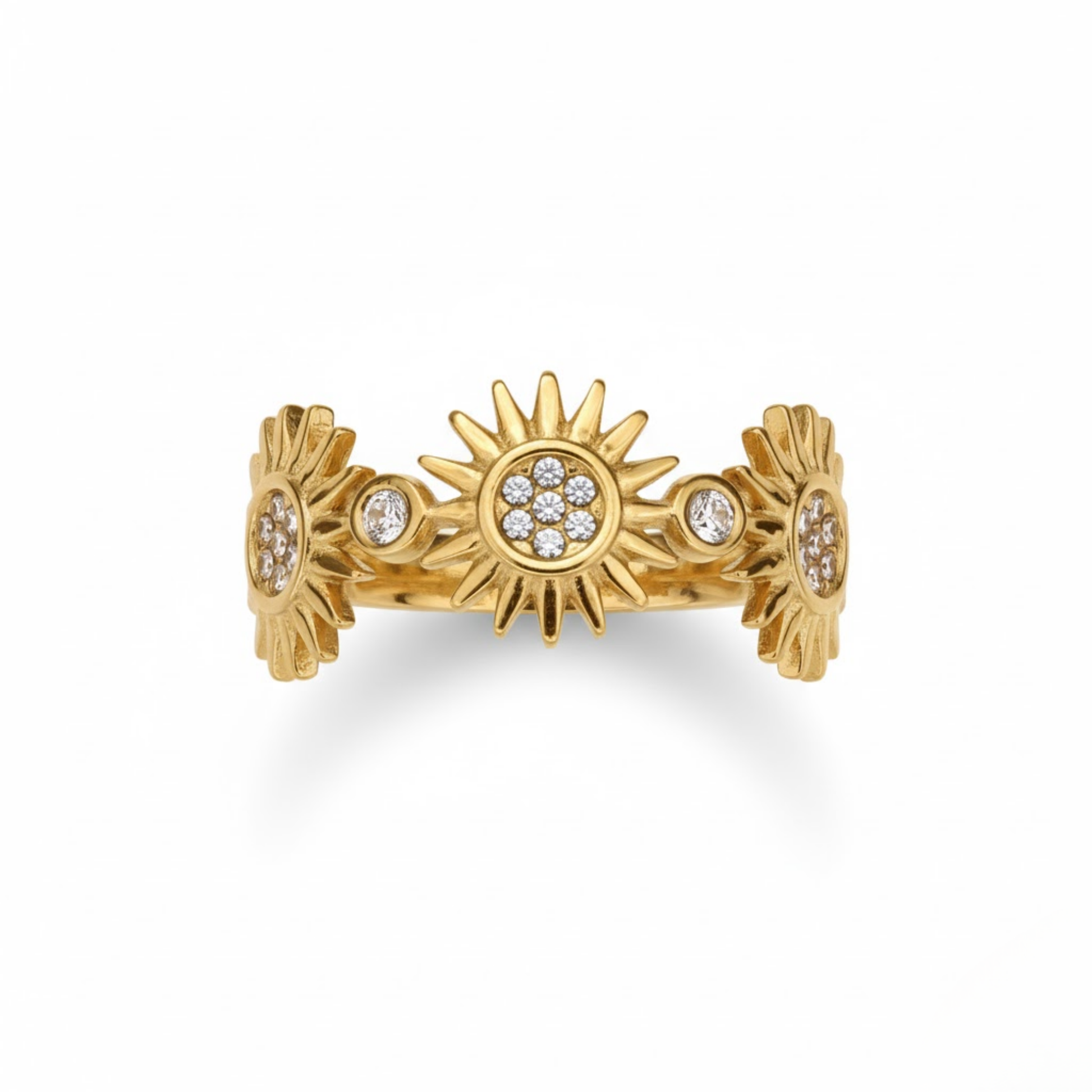 Stylish Solara Shine Ring Perth Australia House of Hide sun-inspired gold ring with sparkling zirconia centerpiece