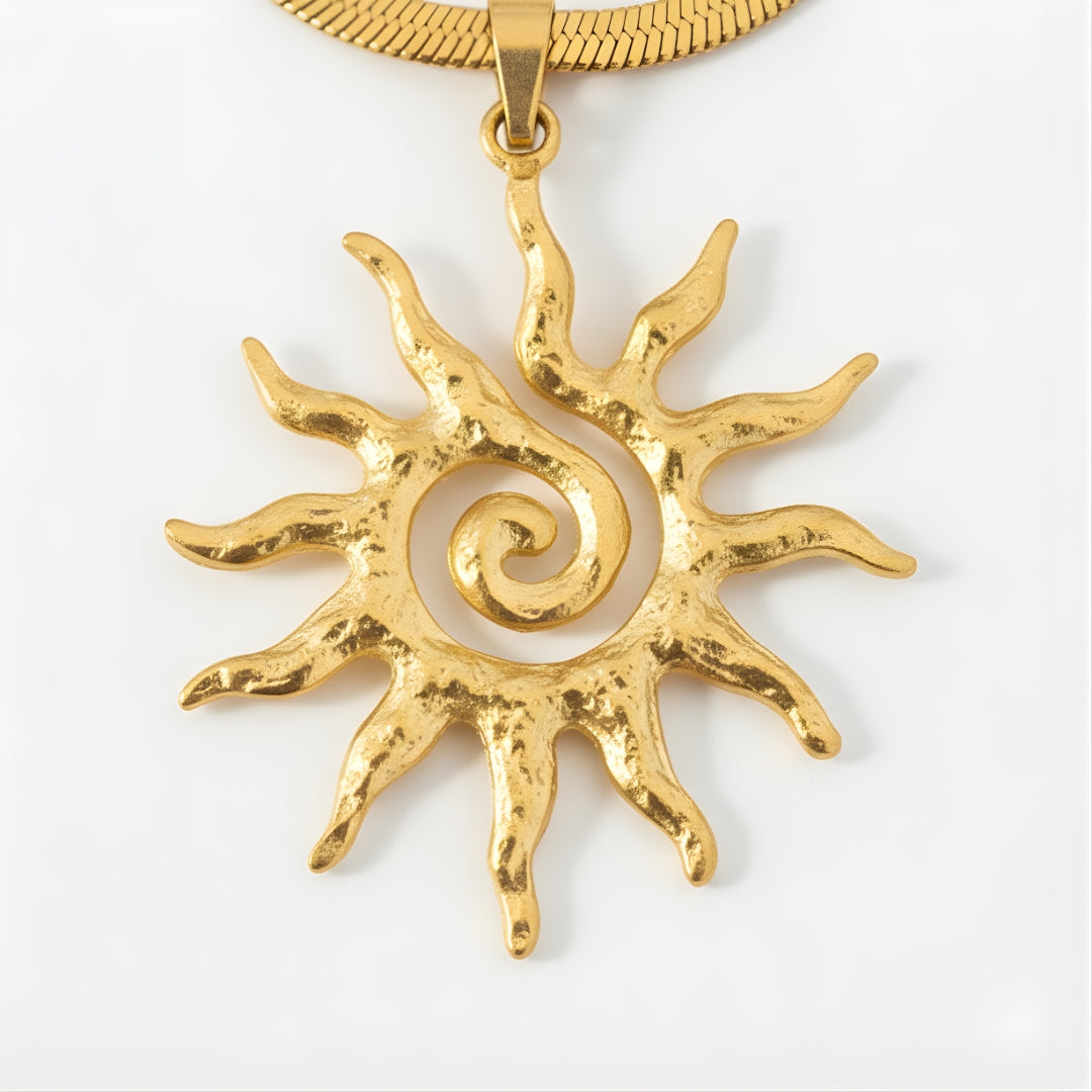 Solaris Charm gold necklace featuring radiant sun design Perth Australia jewellery