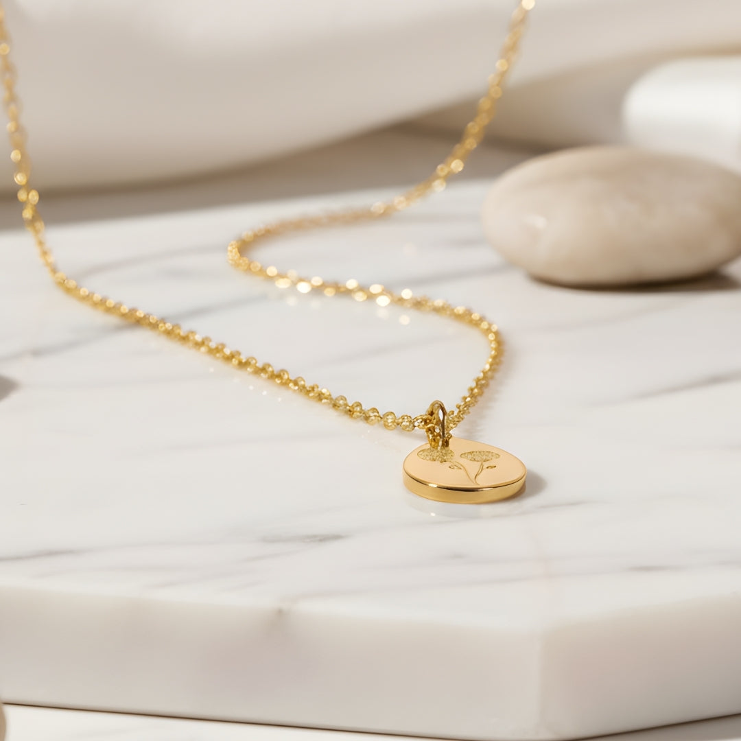 Solenne Pendant Necklace Perth House of Hide dainty gold pendant necklace on light gray background