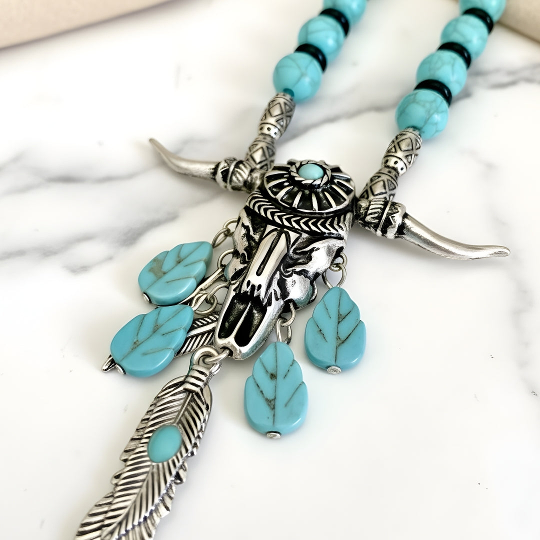Handcrafted turquoise bead and silver pendant necklace Perth Australia House of Hide western-inspired design
