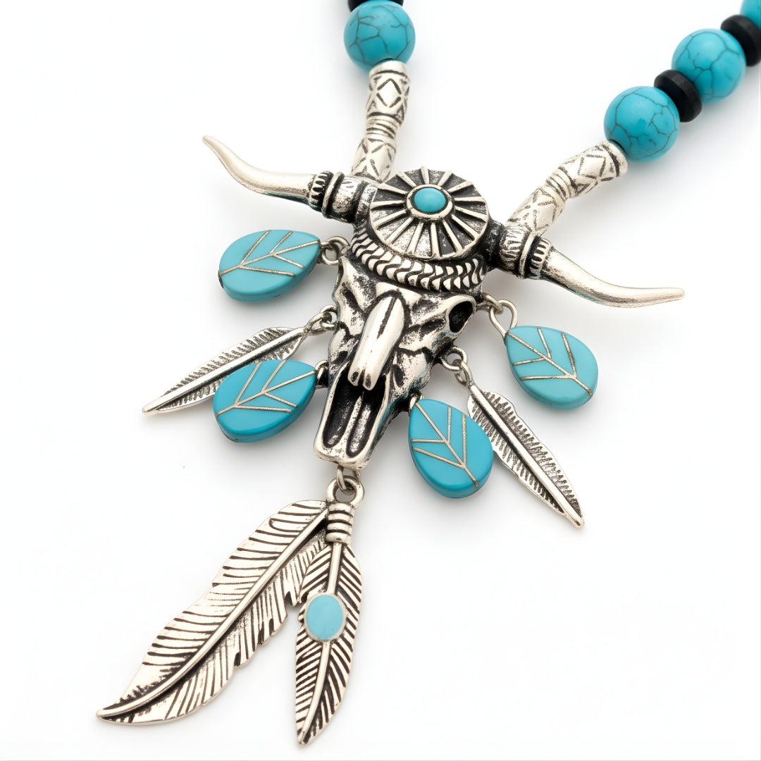 Boho turquoise beaded necklace with silver charm Perth Australia House of Hide jewellery