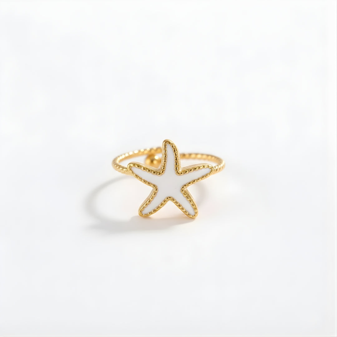 Starry Shore Ring Perth Australia House of Hide gold stainless steel ring with delicate starfish coastal design