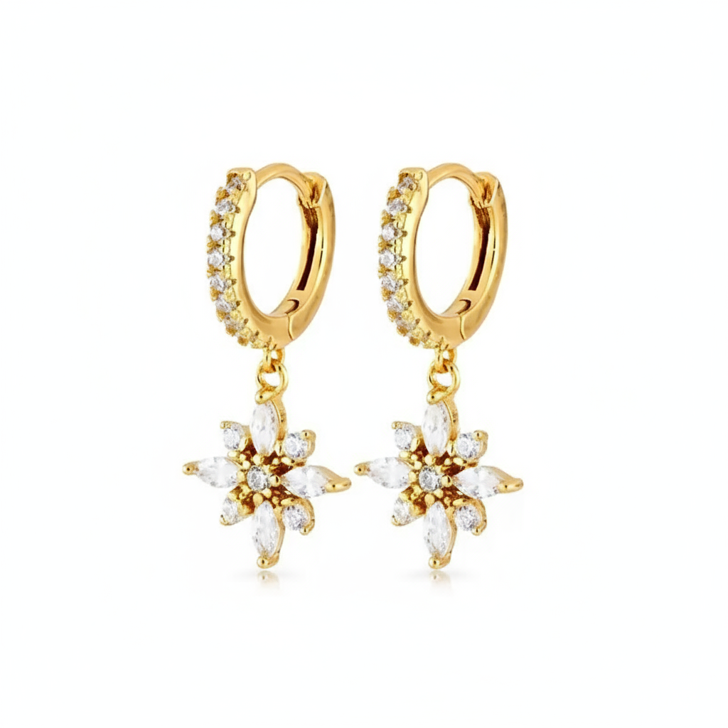 Summer Blossom Zircon Hoops Perth Australia House of Hide gold-tone earrings with floral zircon pendants