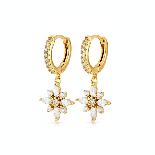 Summer Blossom Zircon Hoops Perth Australia House of Hide gold-tone earrings with floral zircon pendants