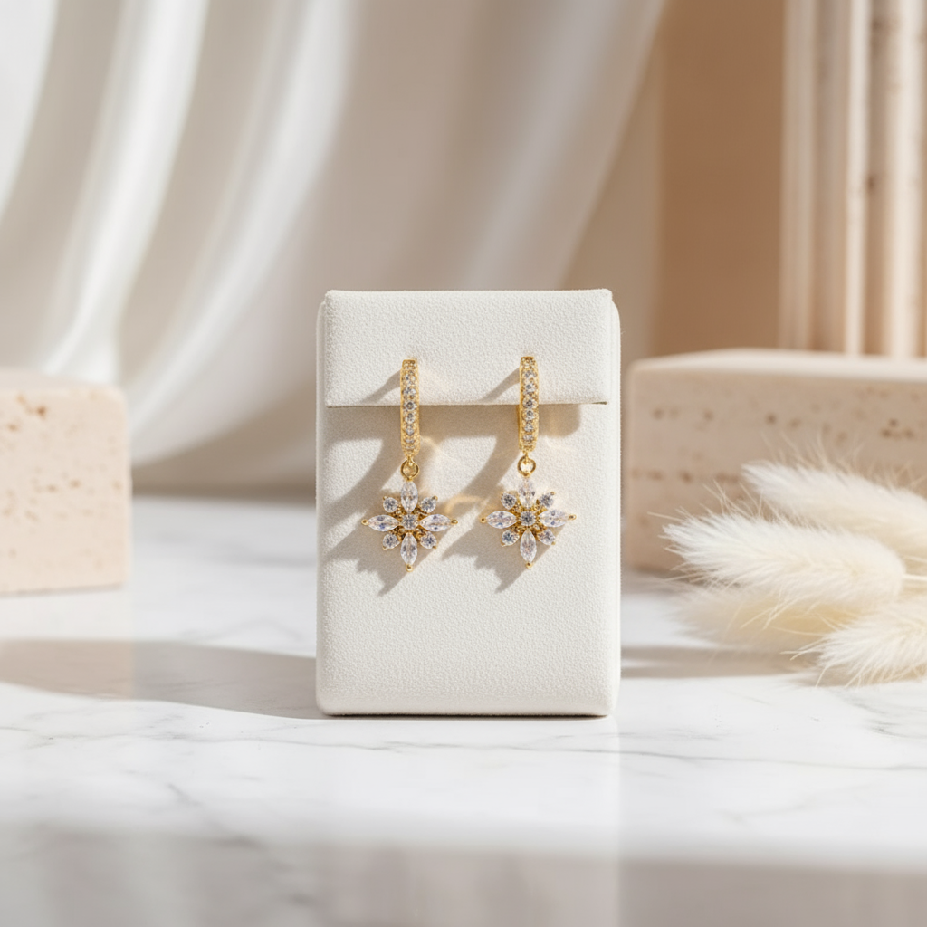 Summer Blossom Zircon Hoops Perth Australia House of Hide delicate floral earrings featuring zircon stones