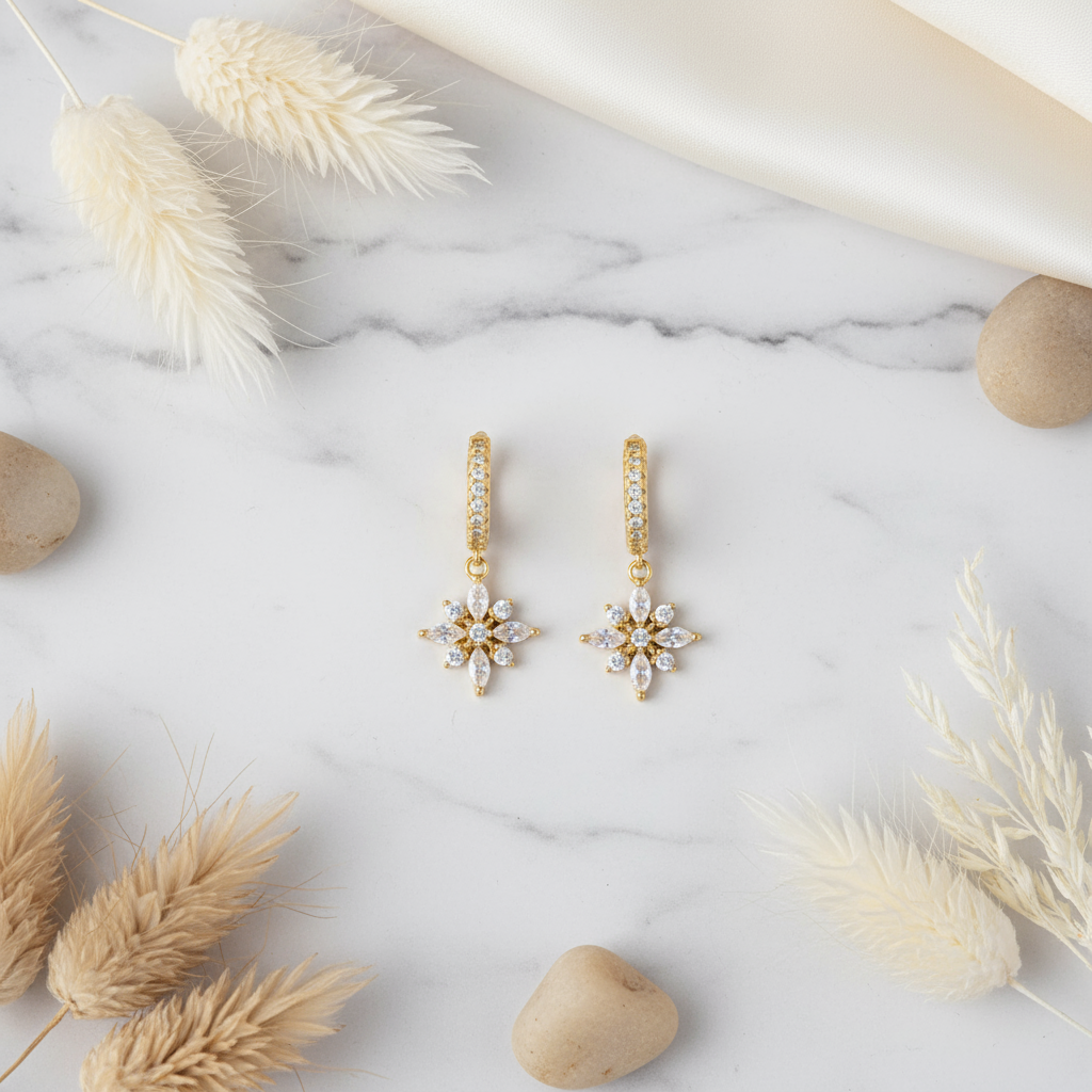 Gold floral hoop earrings Perth Australia House of Hide Summer Blossom Zircon design