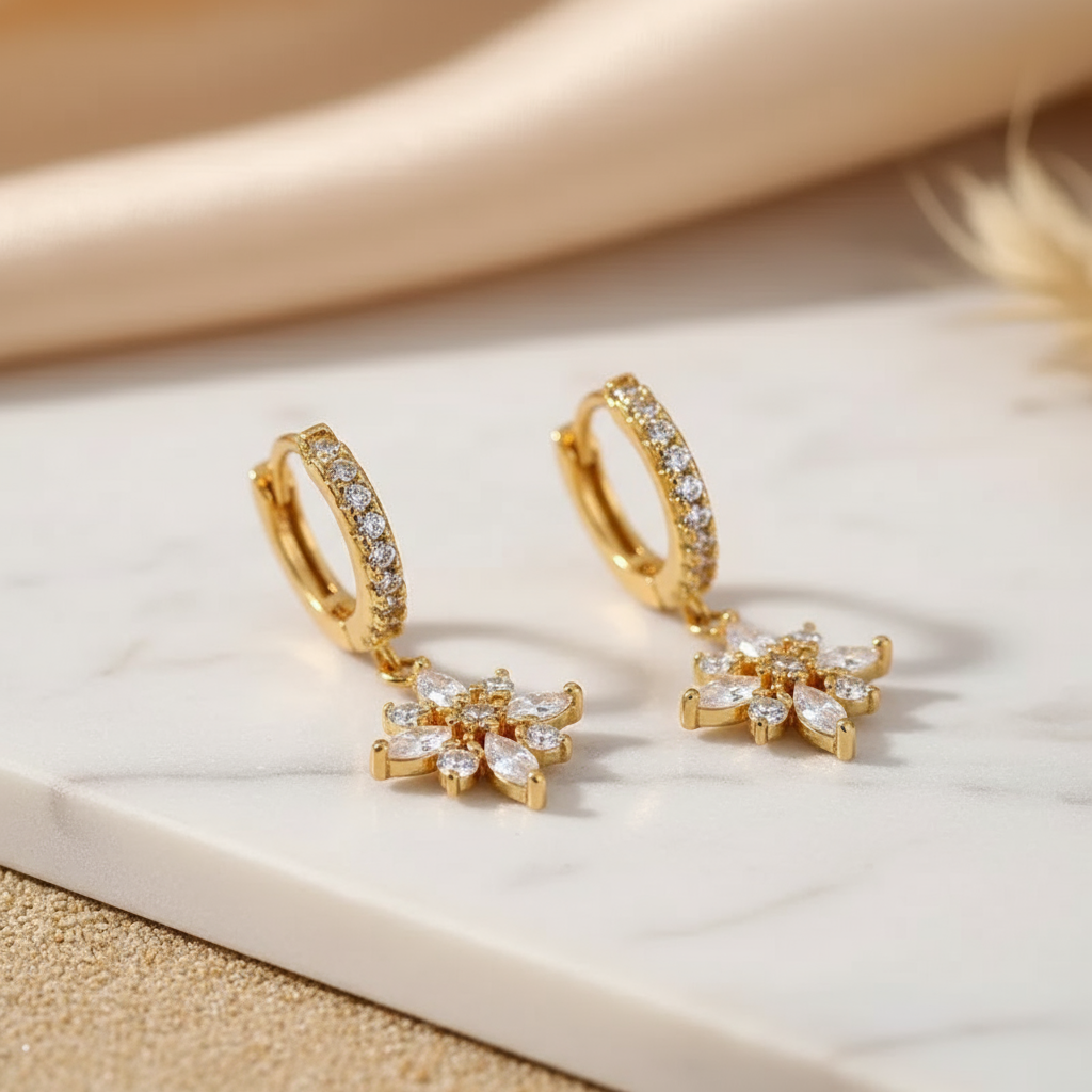 House of Hide Perth Australia Summer Blossom Zircon Hoops timeless gold earrings with flower-shaped zircon details
