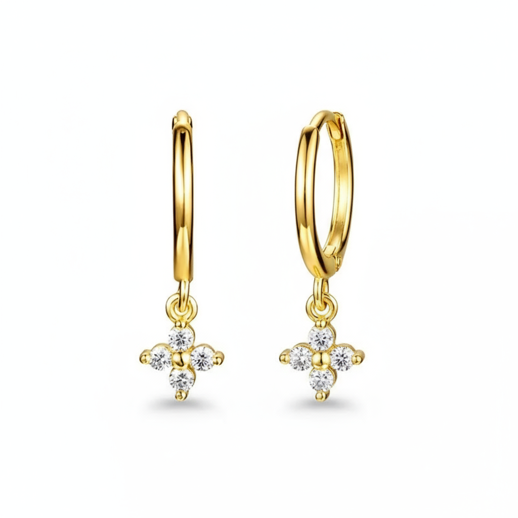 Summer Gleam Mini Cross Hoops Perth Australia House of Hide gold earrings with zircon cross pendants