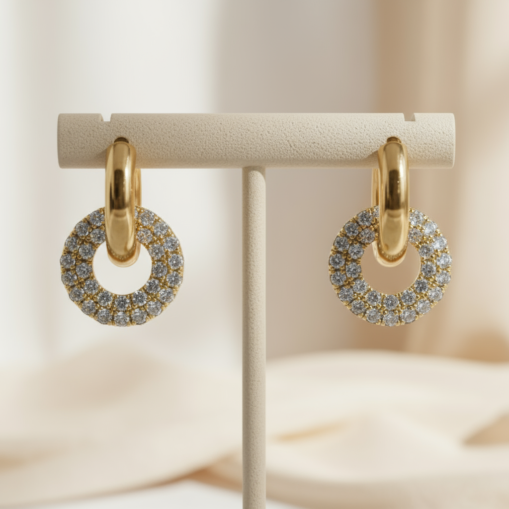 House of Hide Summer Halo Link Hoops Perth Australia elegant gold and silver hoops with halo zircon design