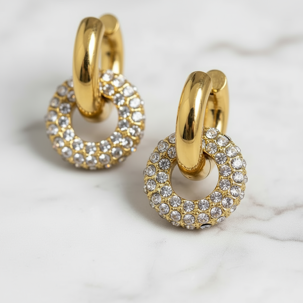 Gold Summer Halo Link Hoop Earrings Perth Australia House of Hide refined circular zircon charm design