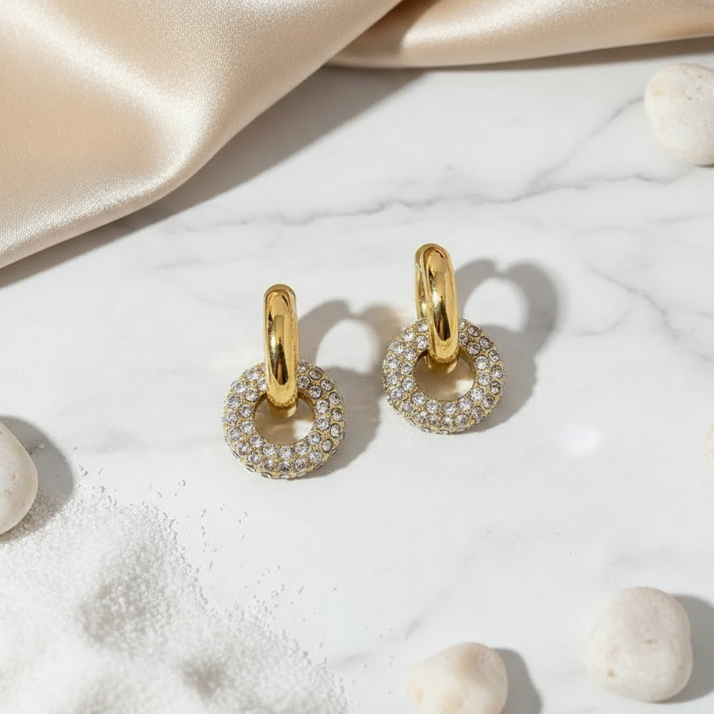 House of Hide Perth Australia Summer Halo Link Hoops modern gold and silver hoops featuring sparkling zircon pendant