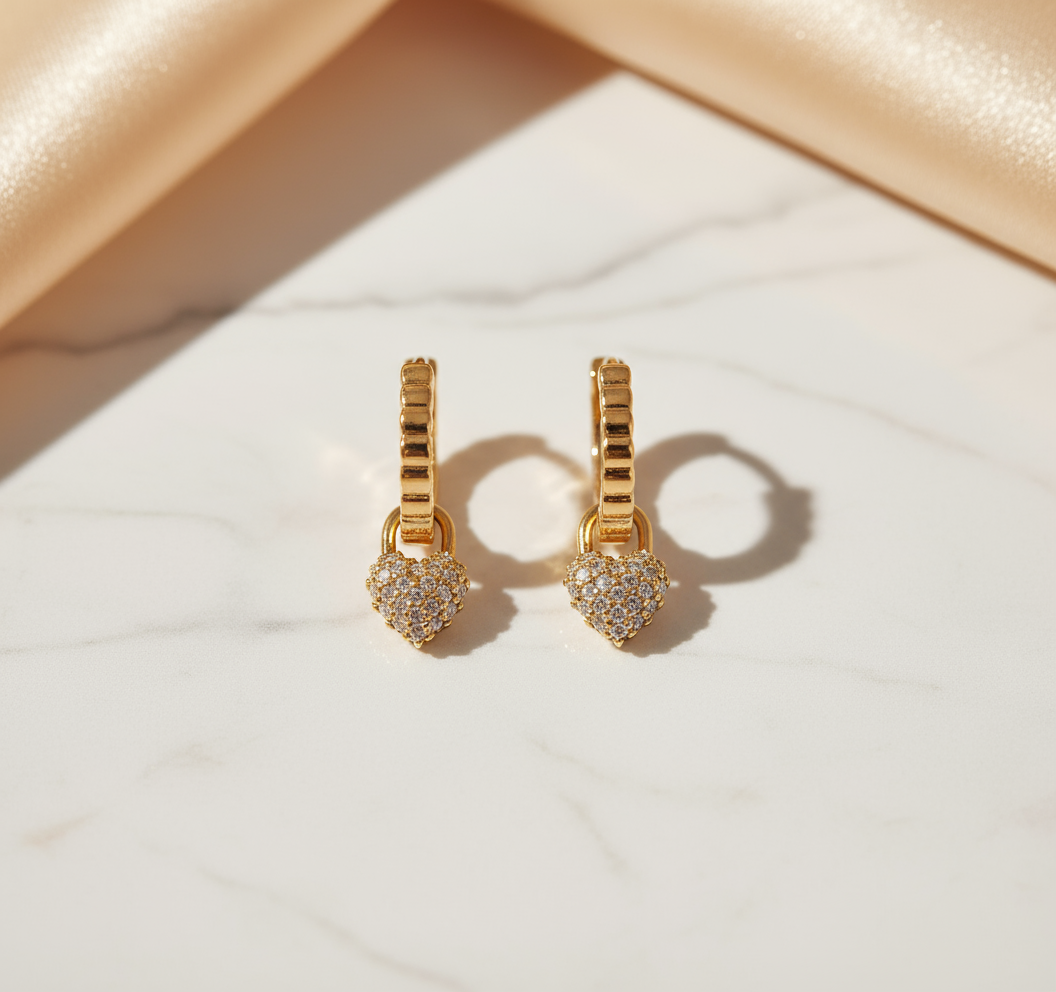 Gold heart charm hoop earrings Perth Australia House of Hide Summer Heart Link