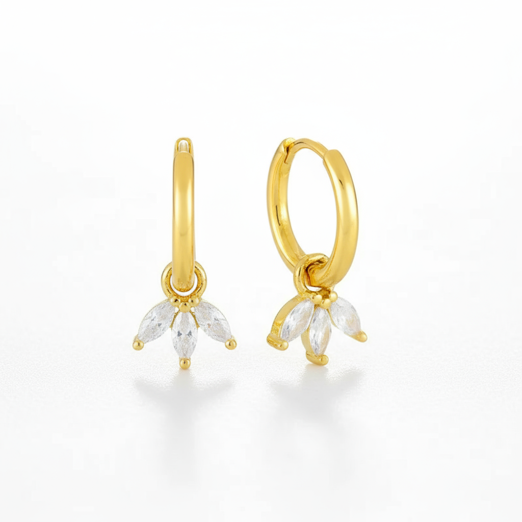 Summer Petal Drop Hoops Perth Australia House of Hide gold-tone earrings with zircon petal charms