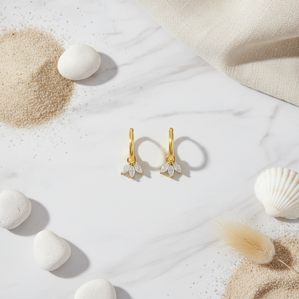 Summer Petal Drop Hoops Perth Australia House of Hide classic gold earrings for weddings and everyday elegance