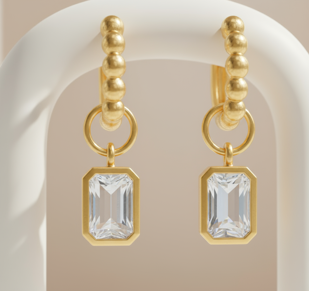 House of Hide Summer Radiance Gem Hoops Perth Australia elegant gold and silver textured hoops with zircon detail