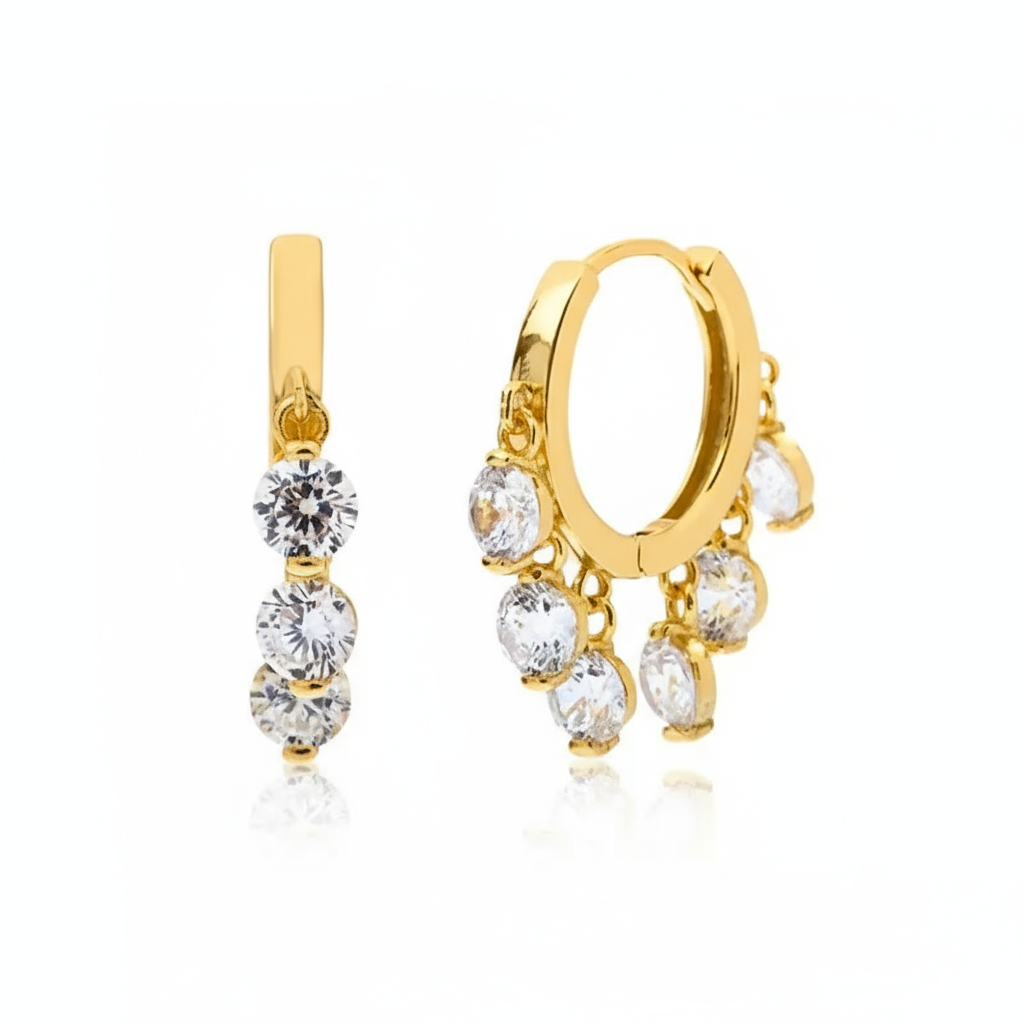 Summer Spark Cascade Hoops Perth Australia House of Hide gold earrings with cascading zircon stones
