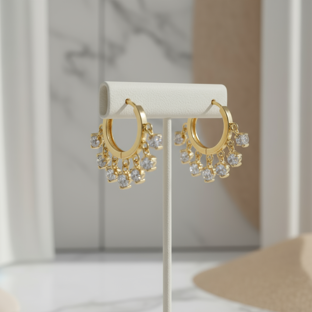 House of Hide Summer Spark Cascade Hoops Perth Australia elegant gold-tone hoops featuring dangling zircon accents