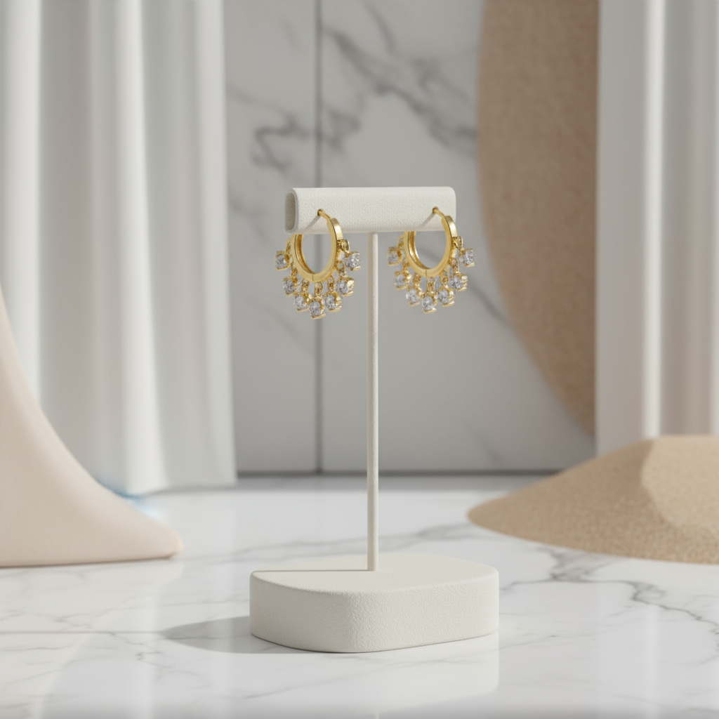 Gold Cascade Hoop Earrings Perth Australia House of Hide refined hoops with sparkling zircon stone details