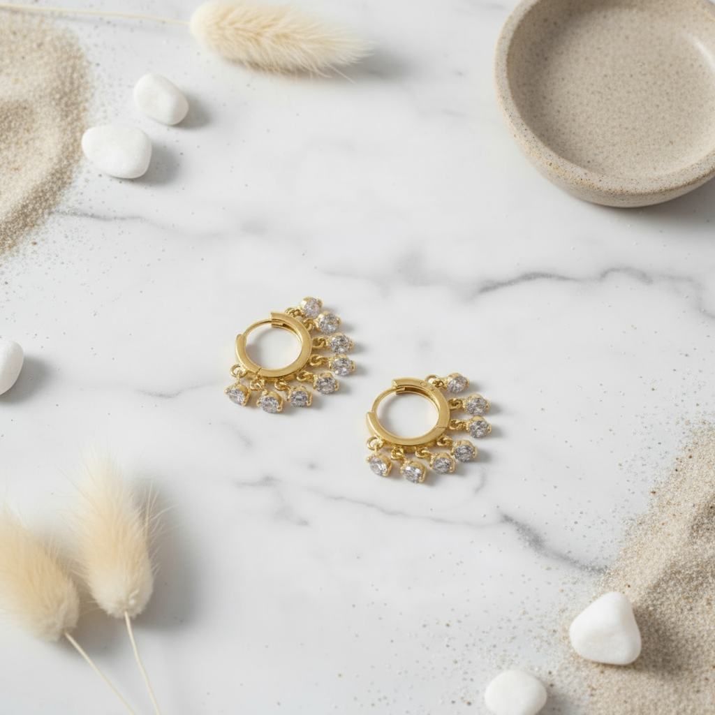 House of Hide Perth Australia Summer Spark Cascade Hoops stylish gold earrings with cascading zircon brilliance