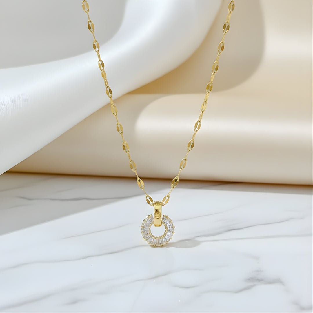 Elegant gold circular pendant necklace Perth Australia House of Hide coastal jewellery