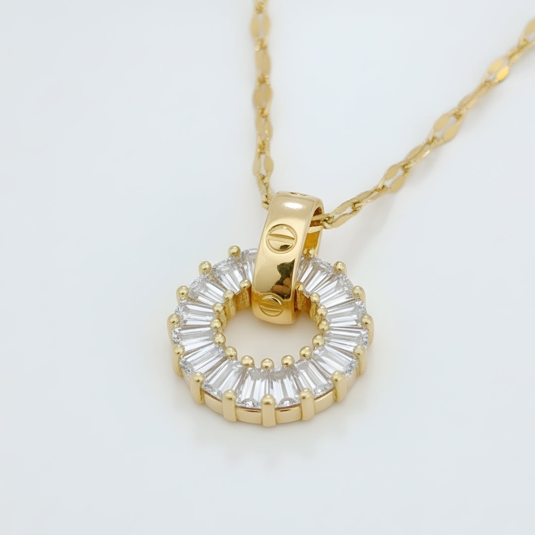 Sunbeam Shores Necklace Perth House of Hide gold circle pendant necklace on white background