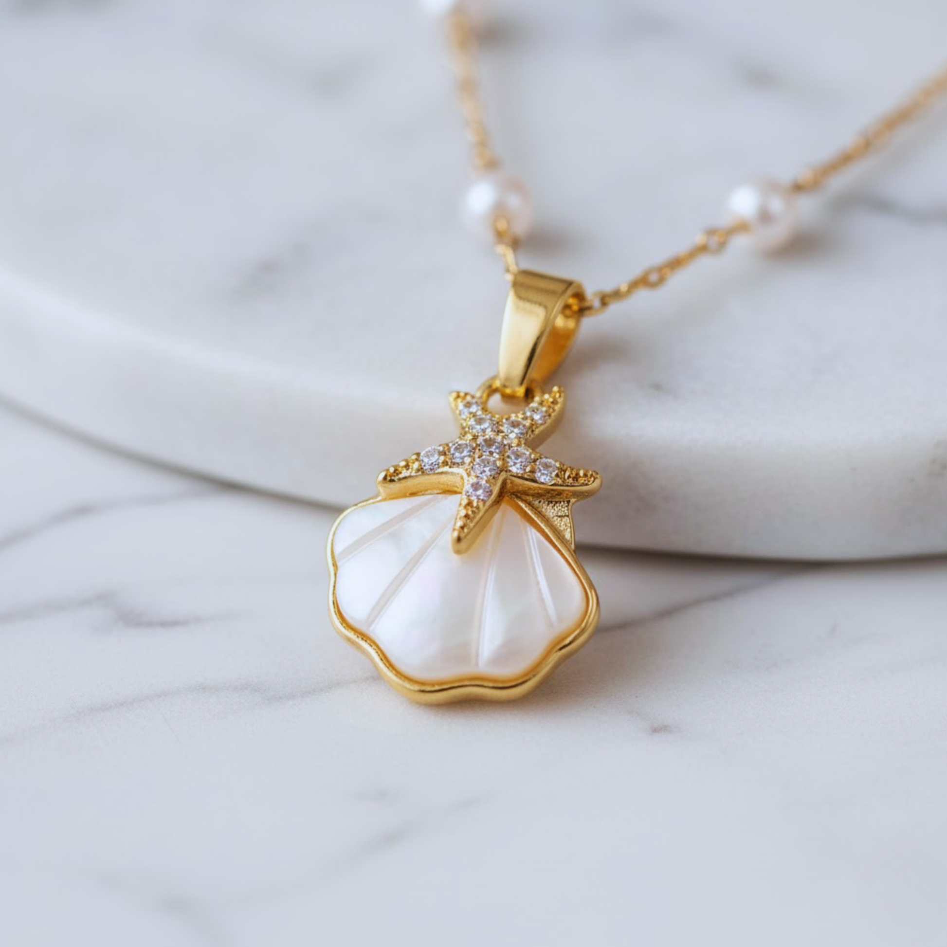 Sunlit Shell Necklace Perth Australia House of Hide gold stainless steel necklace with white shell pendant