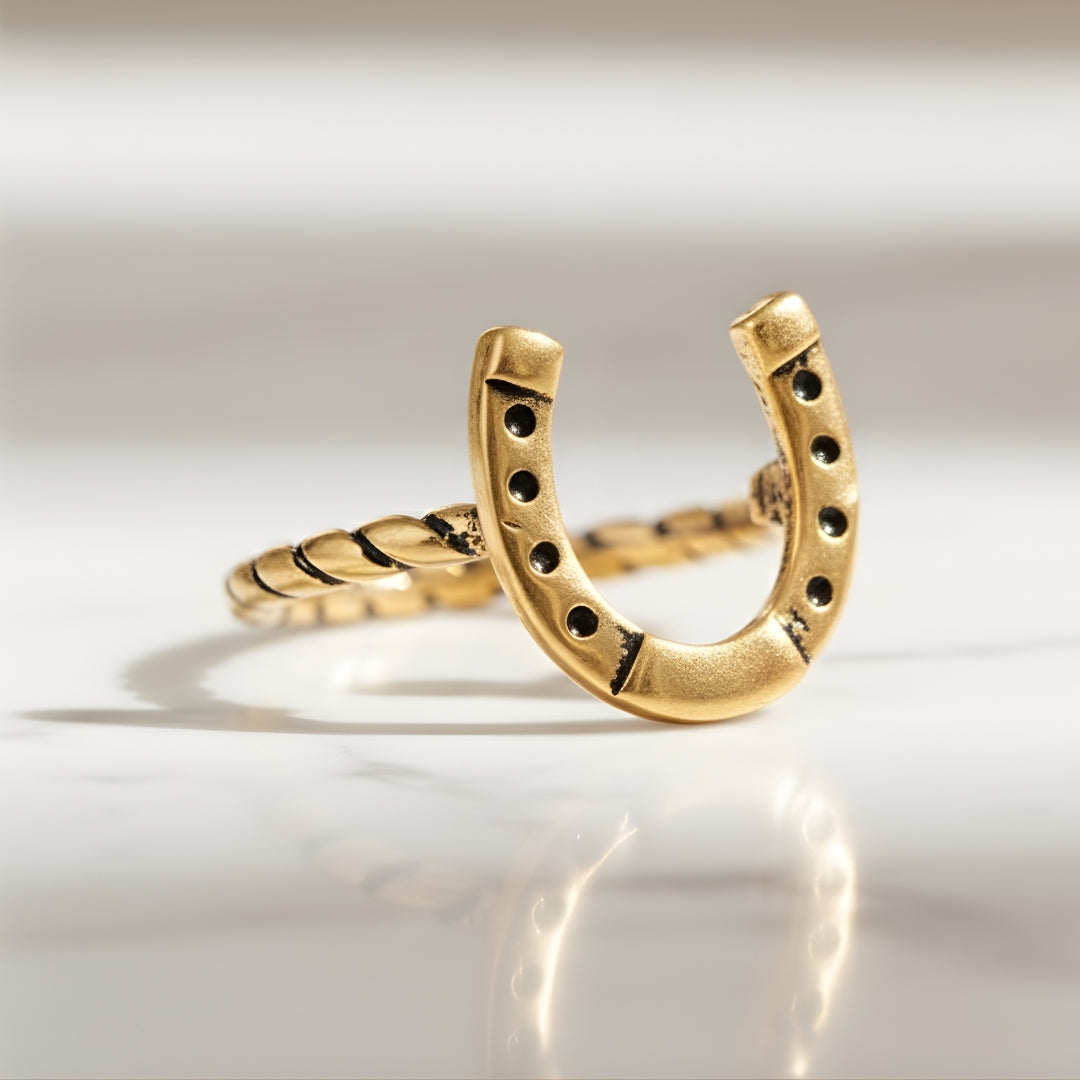 Tropic Fortune Ring featuring gold horseshoe design Perth Australia jewellery