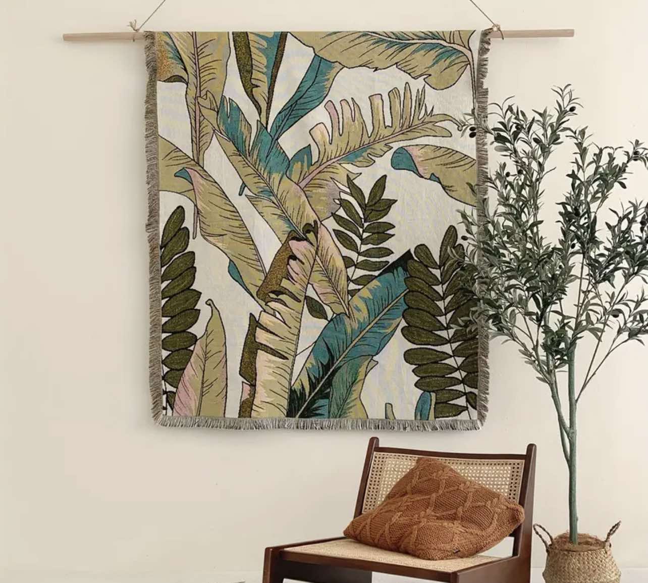 Tropical banana leaf fleece throw blanket for bed or couch, available in Australia.